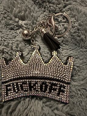 Crown Rhinestone Keychain Charm - Black & Silver